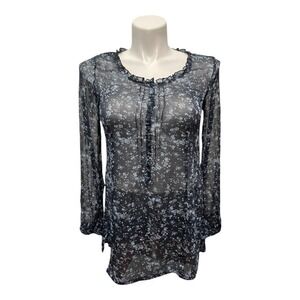 Eddie Bauer Women’s Ruffle‎ Sheer Floral Tunic Blouse Top S
